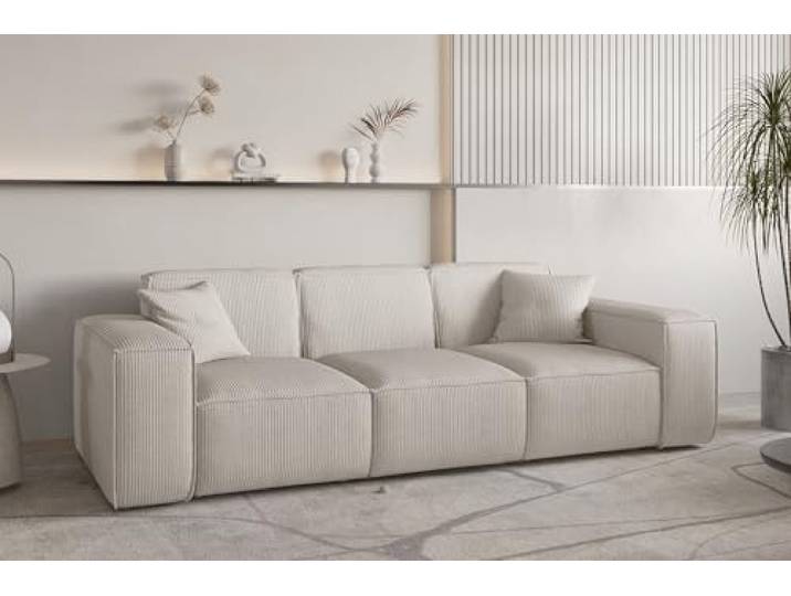 Sofa Designersofa CELES PREMIUM 3-Sitzer in Stoff Scala (Hellbeige)