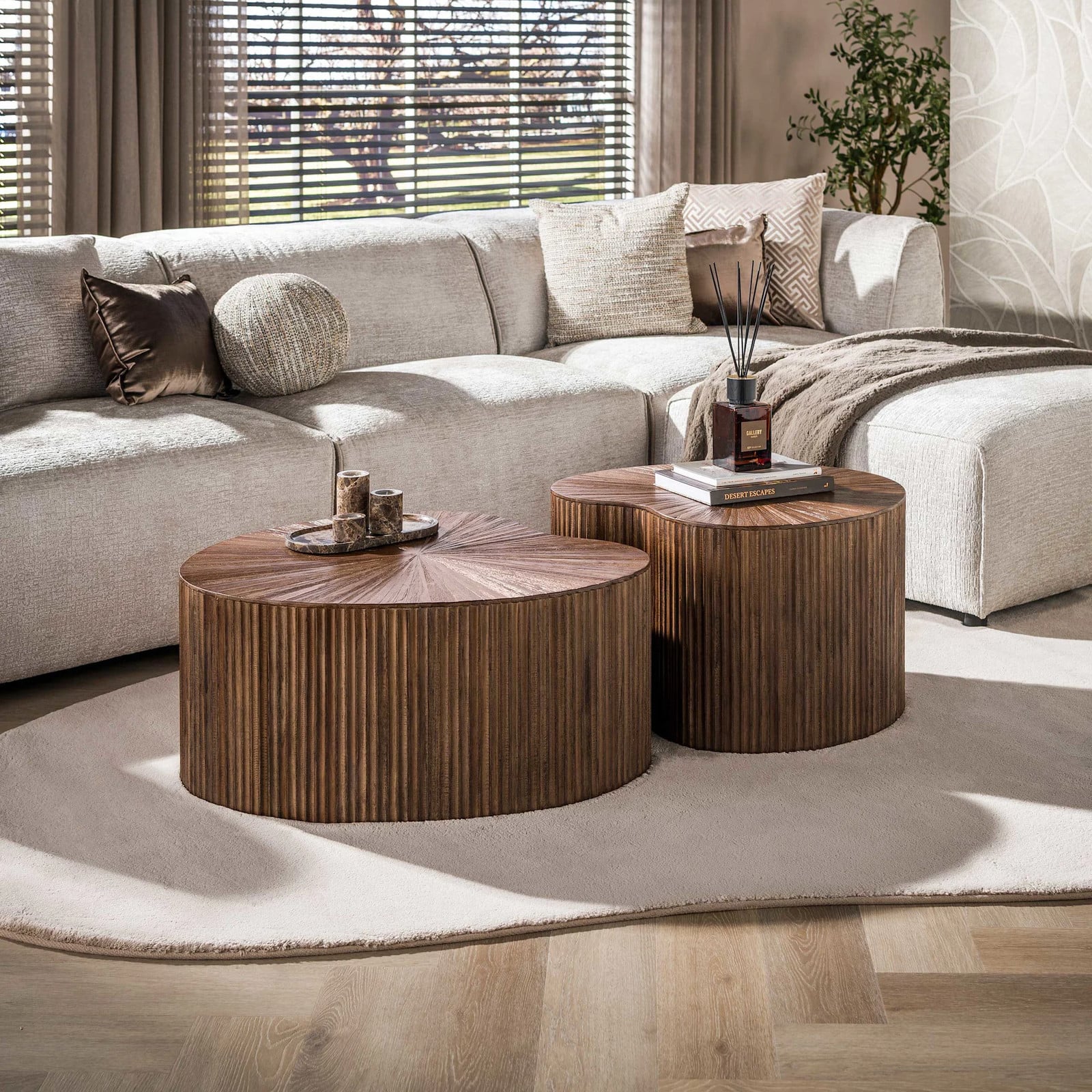 WoonStijl Salontafel Maya Set van 2 Teak Bruin Niervormig