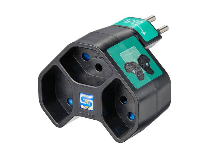 Steffen Mehrfachadapter Manta 3 × Typ 13 drehbar 320° Schwarz