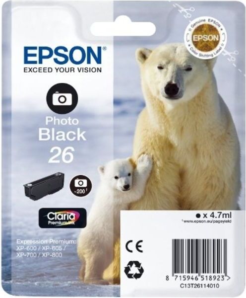 Epson 26 (C13T26114012) - Noir photo - Cartouche d'encre Noir photo