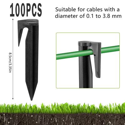 Garden Lawn Mower Pegs, Environment Friendly Ground Pegs, Quick Installation Boundary Cables For Garden Accessories black 100pcs