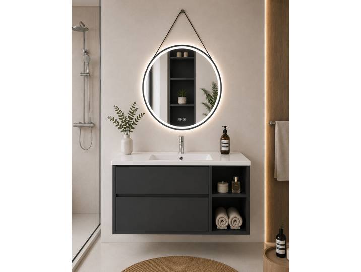 Meuble De Salle De Bain Avec Vasque Origenbath Zeus Sans Miroir 80x40 Cm À Droite Graphite