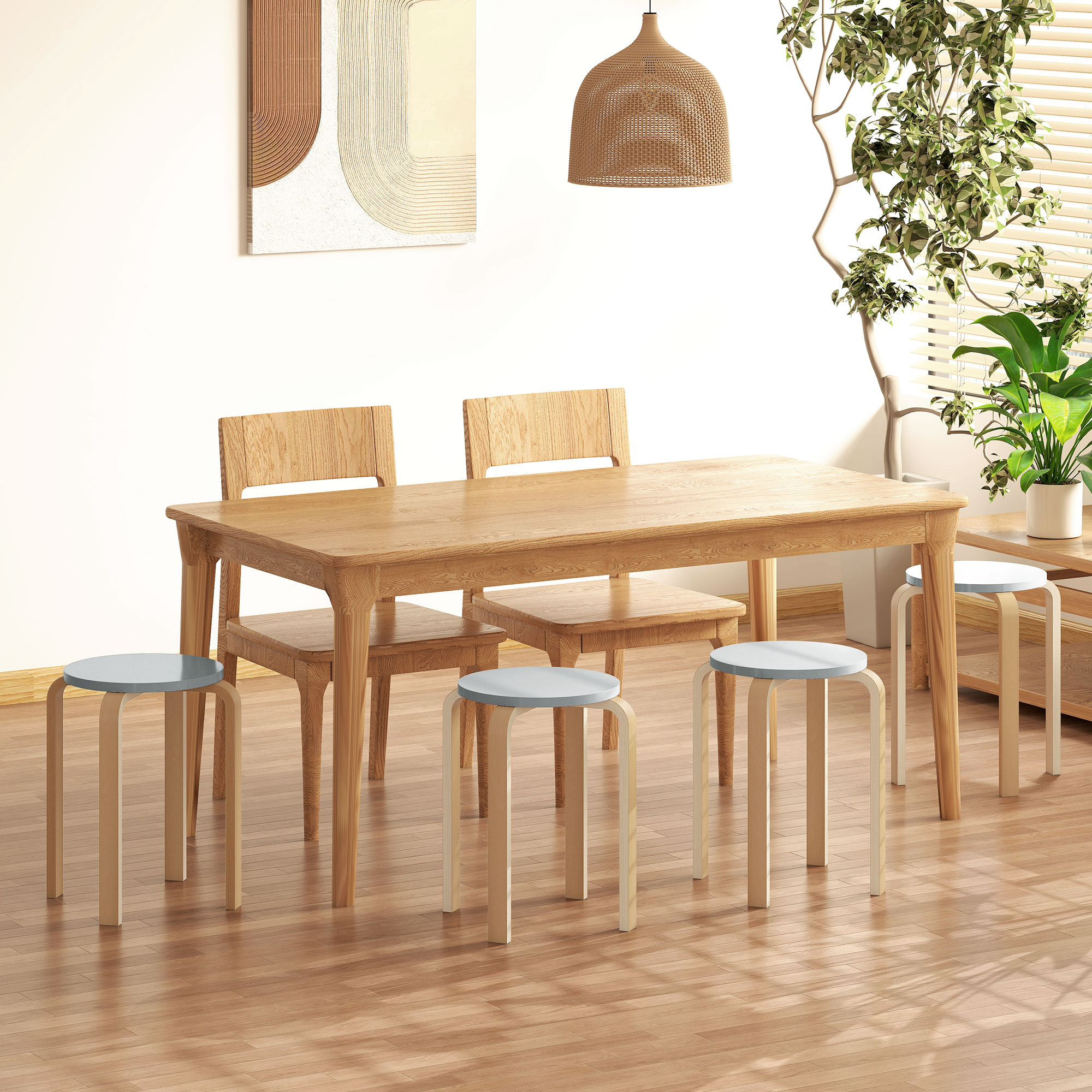 Homcom Set 4 Sgabelli Rotondi Impilabili in Legno Grigio, Ø40x45 cm   Aosom Italy