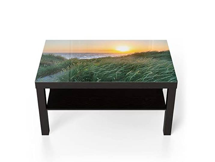 DEQORI Glastisch schwarz groß 90x50 cm Motiv Abendstimmung am Meer ausgefallener Beistelltisch aus Glas Hochglanz Couchtisch fürs Wohnzimmer moderner Couch Tisch mit Design