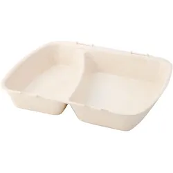 greenbox - Mehrweg-Menü-Behälter "Häppy Box" 24,5 x 20 x 4,5 cm, 2 Kammern, HP4/2, Cashew / creme-weiß, 60 St.