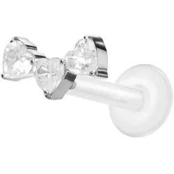 PTFE Labret mit Innengewinde + Titan-Aufsatz 3 KRISTALLHERZEN
