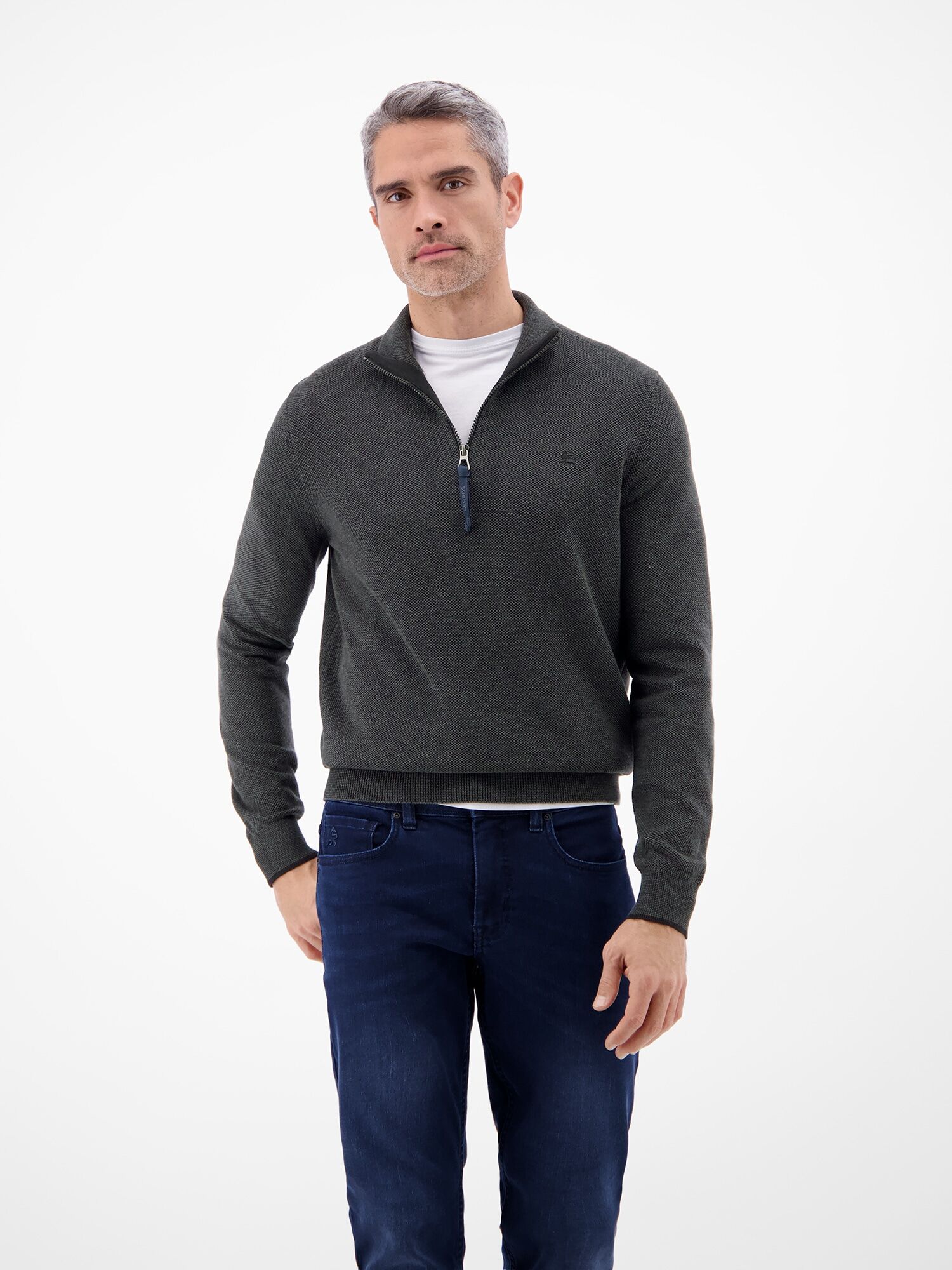 Sweatshirt LERROS "Troyer in Strukturqualität", Herren, Gr. S, grau (schwarz), 100% Baumwolle, Sweatshirts Sweatshirt, Herrensweatshirt aus 100% Baumwolle & Troyer-Kragen mit Reissverschluss schwarz S