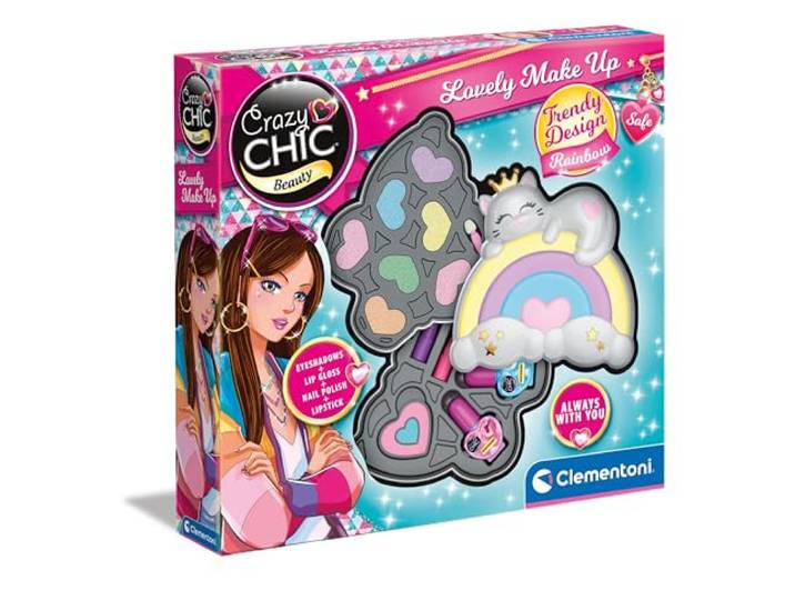 Clementoni Make Up - Crazy Chic - Lovely Makeup Rainbow Case - Kinder Make Up Sets, Kosmetik für Teenager, Make Up für Mädchen Alter 6, Kreatives Geschenk für Mädchen, Waschbar, 18793