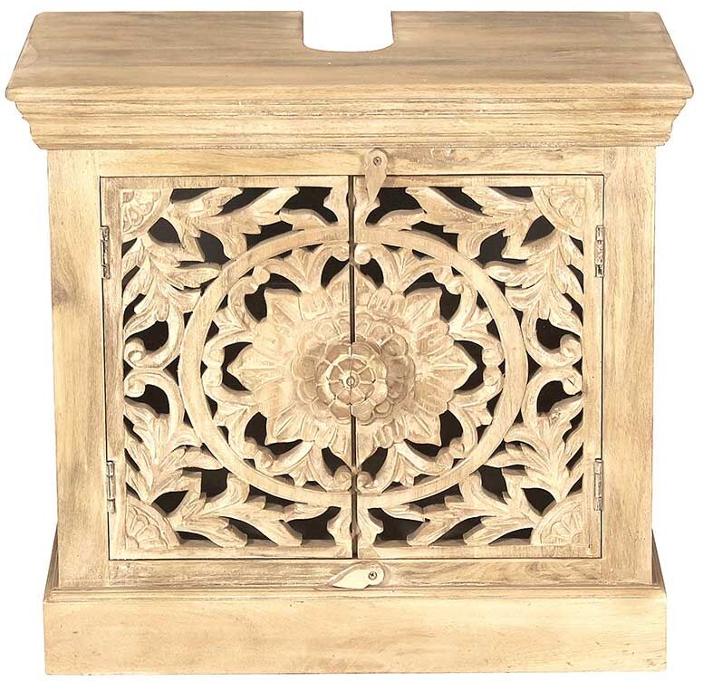 Pharao24.de Waschbeckenschrank aus Mangobaum Massivholz handgearbeitet und geschnitzt