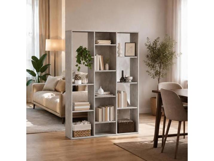 Room divider/bookshelf concrete grey 100x24x140 cm wood-based material