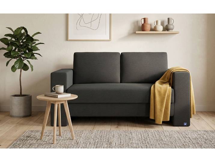 BRUNO Schlafsofa 120cm in Anthrazit Kubus stabiles Massivholz & Boxspringkomfort