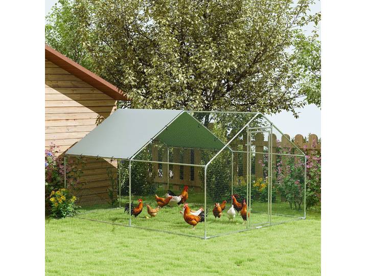 PawHut Poulailler Métal 10-15 Poules 3x3,4x1,9m Couverture UV