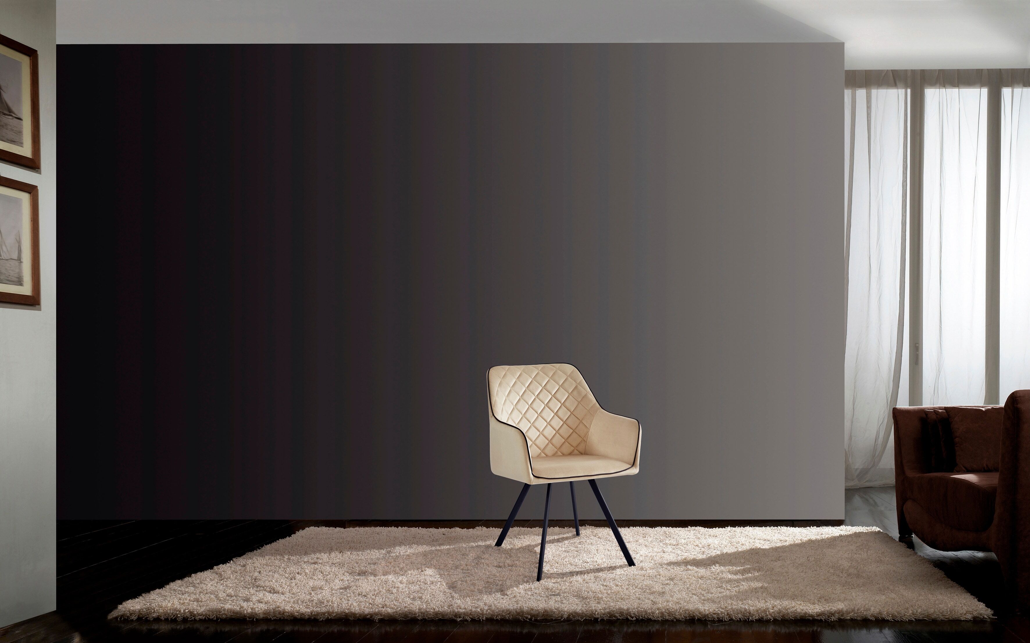 Polsterstuhl KAYOOM "Stuhl Amber 125, Toller Stuhl aus Samt, mit Beinen aus Eisen", beige (beige, beige), B:58cm H:85cm T:64,5cm, Eisen, Polyester, Stühle, Polsterstuhl, Toller Stuhl aus Samt, Glamour in Ihr Zuhause, mit Beinen aus Eisen beige, beige B/H/