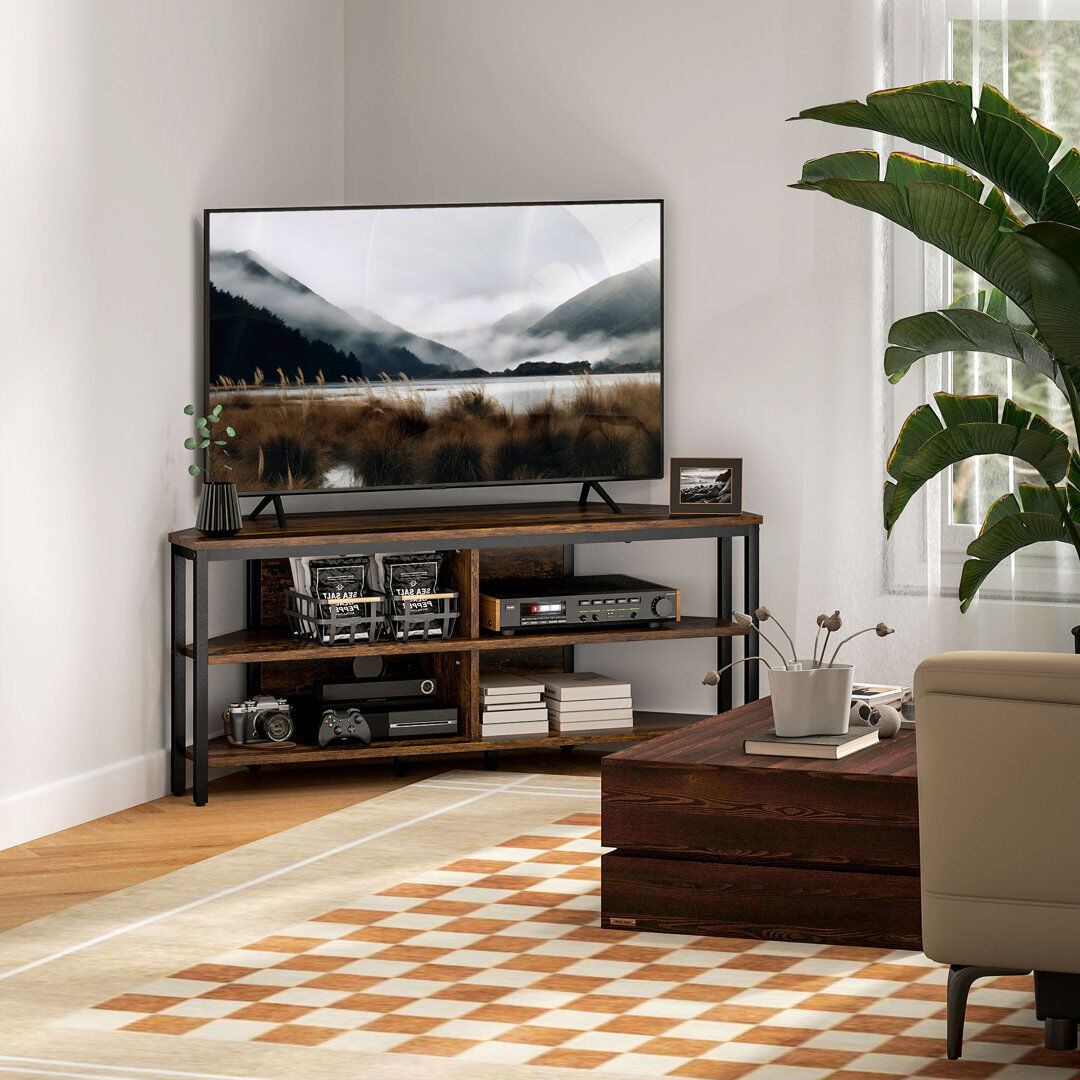 Borough Wharf Alumbaugh Corner TV Stand Cabinet Cable Holes for TVs up to 50" Rustic Brown Brown 50"