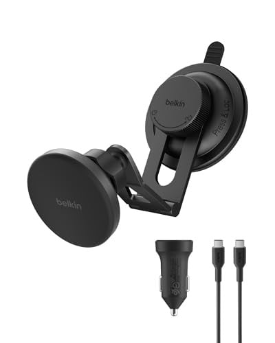 Belkin BoostCharge Qi2 Magnetische Draadloze Autolader en Telefoonhouder met USB-C Kabel, MagSafe Compatibel, Zwart