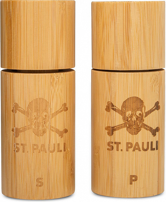 St. Pauli Schedel zout- en pepermolen set van bamboe, B: 12,5 cm, D: 5 cm