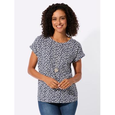 Print-Shirt CASUAL LOOKS "Druck-Shirt", Damen, Gr. 38, blau (marine, ecru), 100% Baumwolle, gemustert, mehrfarbig, Rundhals, Shirts