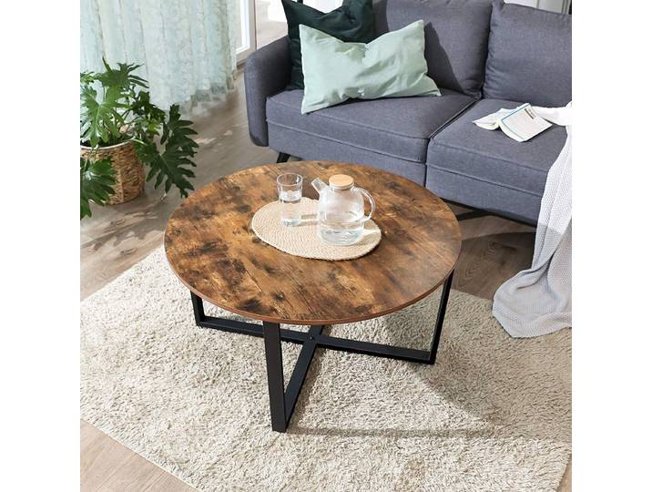VASAGLE - Ronde salontafel - diameter 88 cm - salontafel met stabiel ijzeren frame - industrieel design - vintage donkerbruin