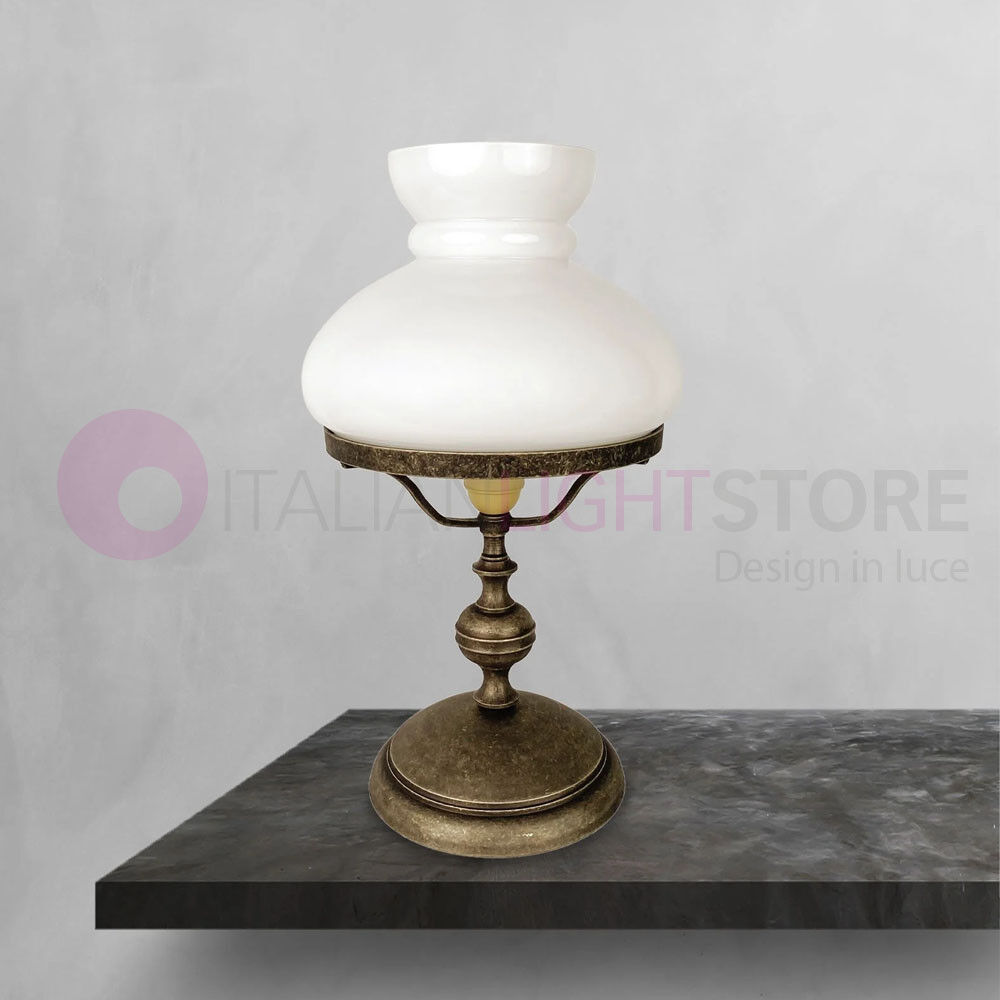 Old America Abat-Jour In Ottone Anticato Con Campana Bianca Stile Rustico Retrò