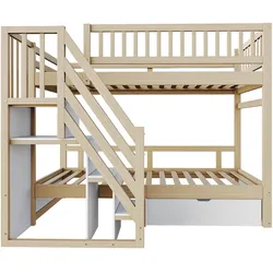 STILVORA Etagenbett aus Holz Weiß/Holzfarbe 205x95x173 cm, gewerblich, mit Stauraum