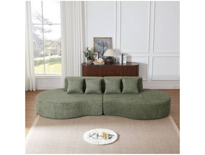 Canapé modulaire 2 pièces AESVAR 310 cm en mousse sans cadre revêtement chenille vert