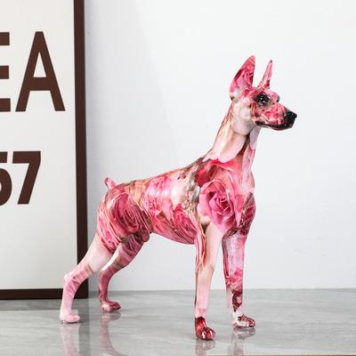 On Spot Shop Graffiti Style Doberman Dog Statue Resin Crafts, Simple Creative Painted Color Decor For Home Entrance, Office, Wine a023 Pink