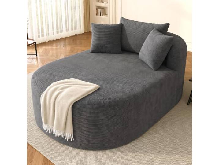 BXEYXE Komprimierter ovaler Relaxsessel aus Cordstoff, montagefrei, Gute Rückfederung, 122 cm Tiefe Sitzfläche, minimalistischer Einzelsessel in Unifarben, haustierfreundlicher Sessel für Wohnzimmer