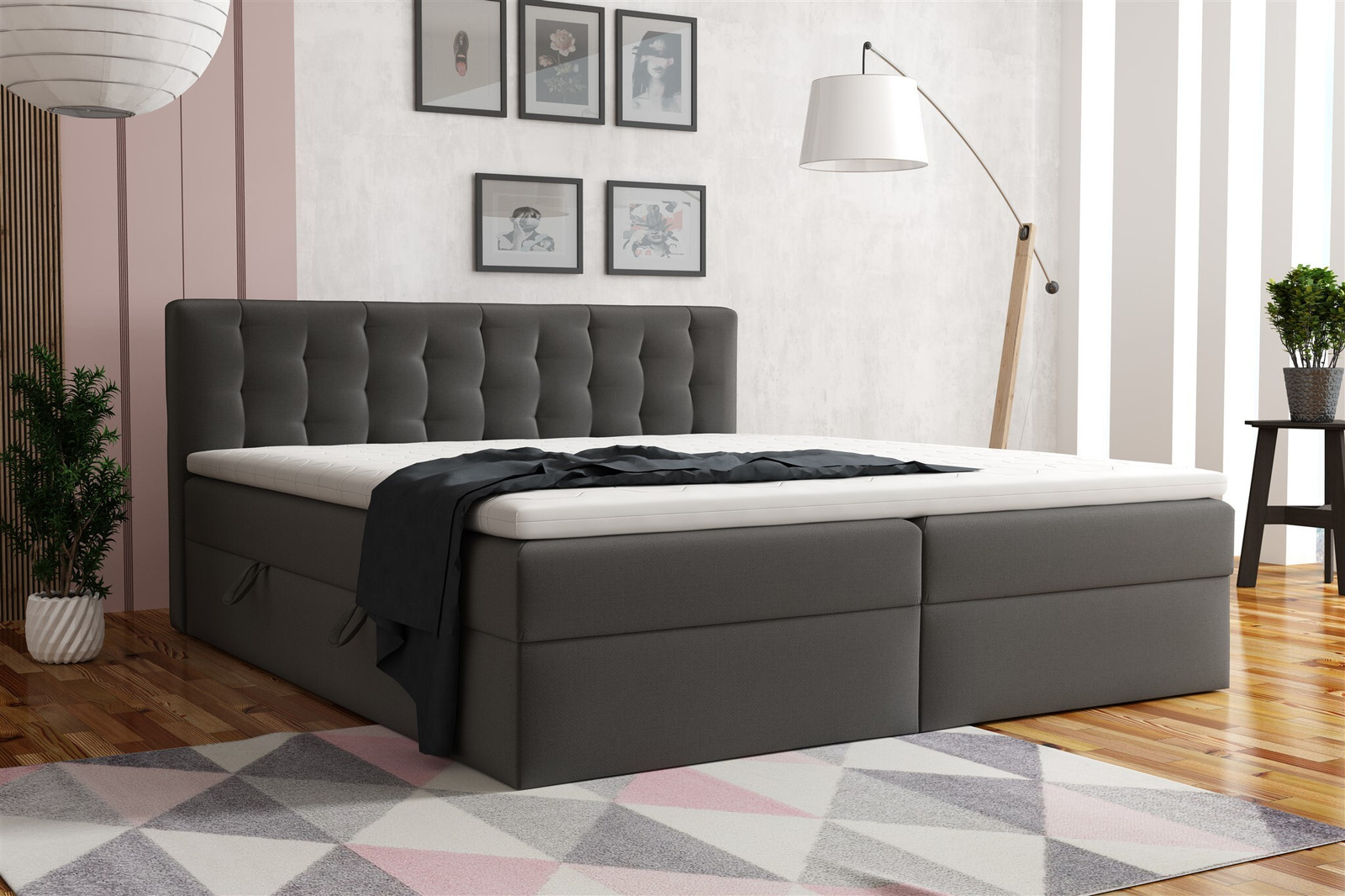 Fun-Möbel Boxspringbed DIAGO Antraciet Bekleed 140x200 cm