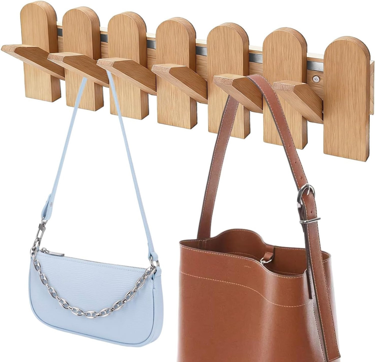 Moderne houten wandkast met 6 inklapbare haakjes voor de hal, badkamer of slaapkamer