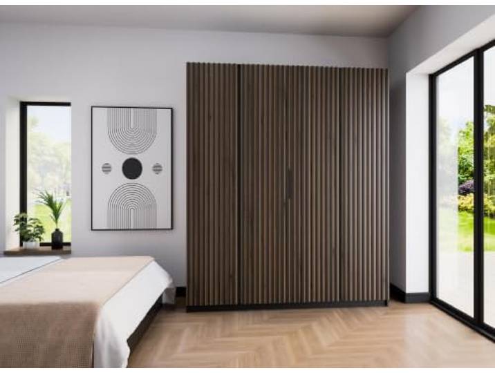 AX Living Nehir Schrank 200 cm Schwarz/Eiche Evoke, 4 Lamellentüren 4 Lamellentüren – clever organisiert.
