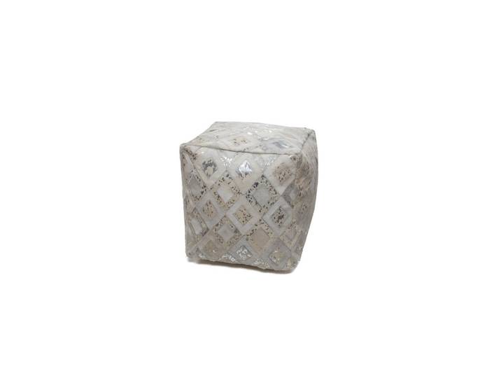Kayoom Pouf, Grau, Silber, Creme, Echtleder, Karo, Füllung: Polystyrol, 45x45x45 cm, Wohnzimmer, Hocker, Poufs