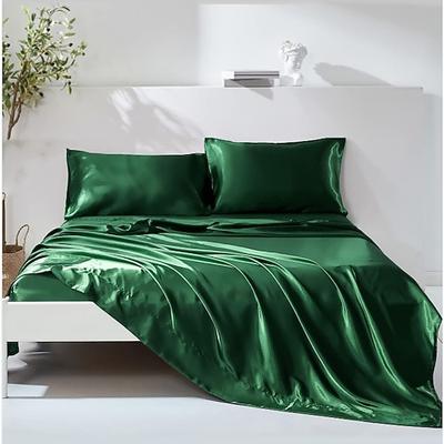4-teiliges Satin-Bettlaken-Set für Hotels, luxuriöse seidige Bettwäsche, weiche Premium-Satin-Bettwäsche, knitterfreiamp; Farbbeständiges Bettwäsche-Set, bestehend aus 1 Spannbettlaken mit tiefen