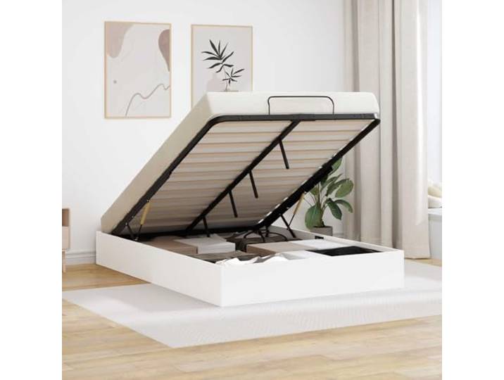 Ottoman Bettgestell mit Gaslift Spanplatte Modern Klappbett Weiß 203 x 120 Ottoman Bettgestell mit Gaslift Weiß 120x193 cm Spanplatte Stauraum Bettrahmen ohne Boxspring