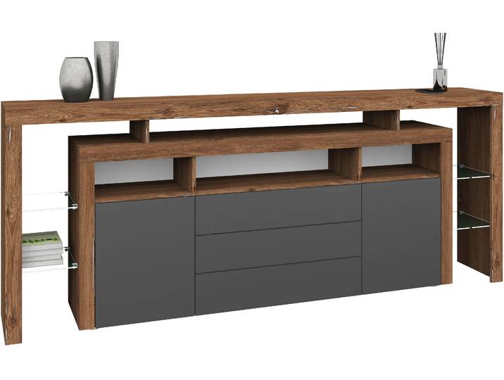 Sideboard BORCHARDT MÖBEL Rosario , grau (vintage, graphit matt), B:220cm H:88cm T:35cm, Sideboards, Sideboard, Breite 220 cm