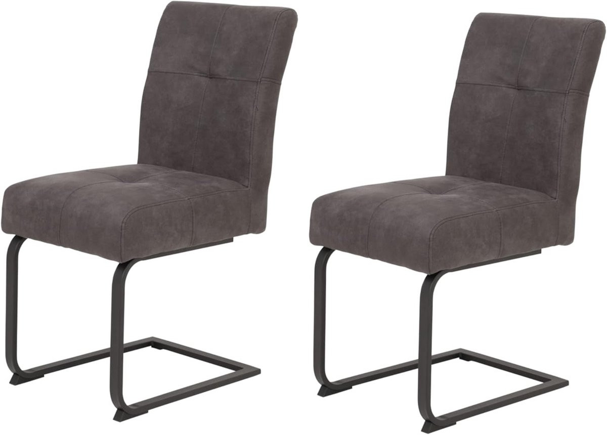 Set van 2 Antraciet Vintage Eetkamerstoelen van Microvezel