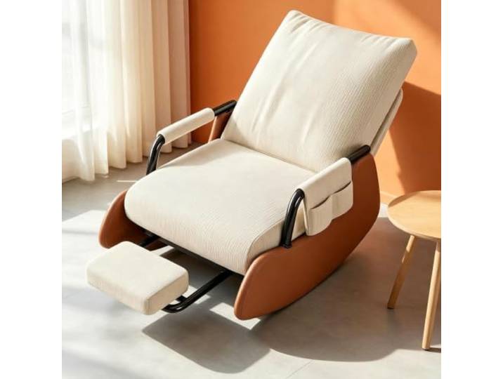 kumamart Lounge Schaukelstuhl für Lesen und Entspannung Schaukelnder Komfortsessel mit tiefer Sitzfläche 60x60cm und Rückenunterstützung für Lesestunden.