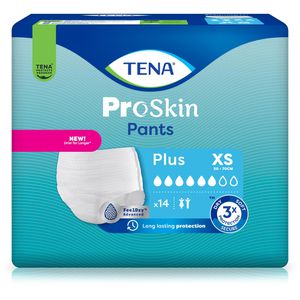 TENA Inkontinenz-Pants ProSkin Plus, Unisex, Größe XS (50-70cm), Einweg, 6 Tropfen, 14 Stück