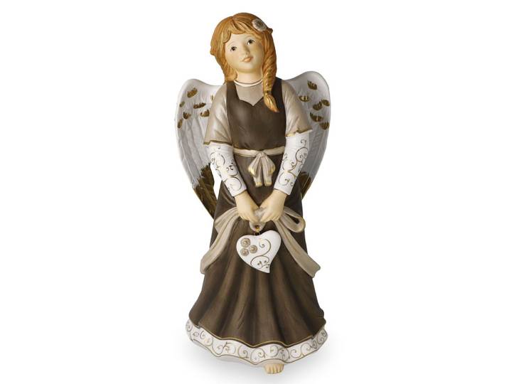 Dekofigur GOEBEL Engel Im Herzen verbunden , braun (bunt), B:11cm H:29cm T:13cm, Biskuitporzellan, Dekofiguren, Dekofigur, 13 x 11 x 29 cm