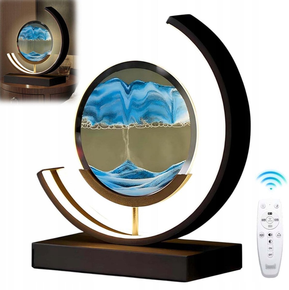Moderne Draaiende 3D Zandlamp met Afstandsbediening en LED-verlichting voor op je Tafel