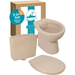 Komplettset Stand-WC mit WC-Sitz und Spülkasten in Bahamabeige, spülrandlos mit Absenkautomatik