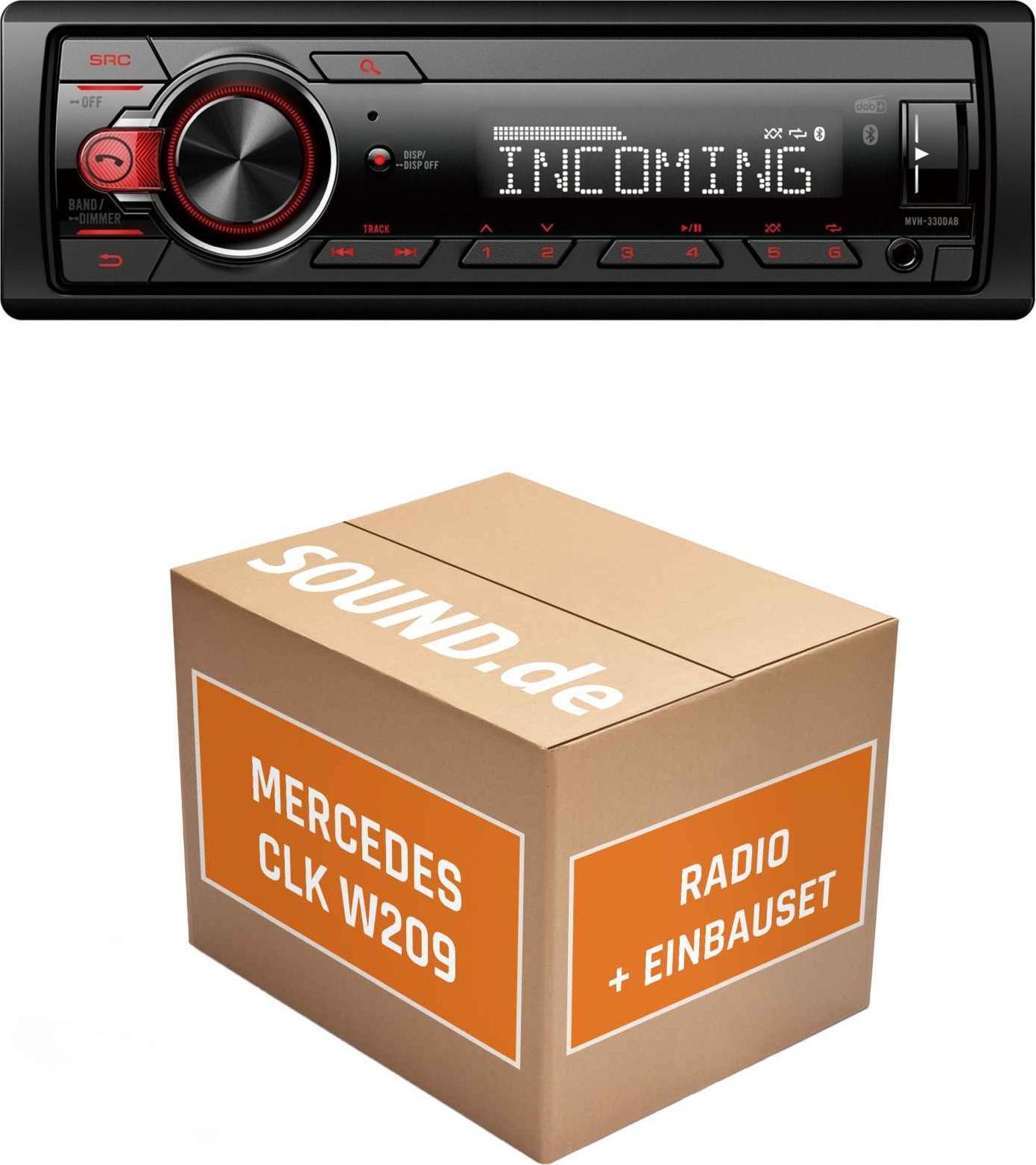 Autoradio Einbaupaket Pioneer MVH330DAB passend für Mercedes CLK W209 + Harman Kardon System Schwarz | Bluetooth Telefonieren