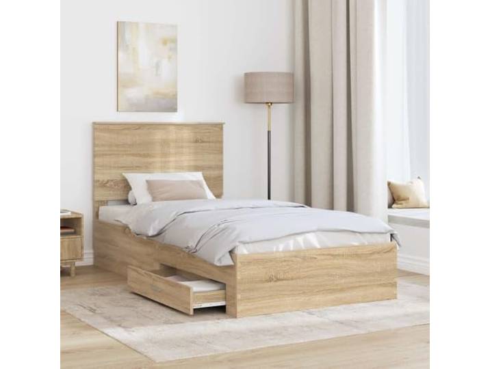 SKTQYQO Boxspringbett Eiche Sonoma 100 x 200 cm Technischer Holzrahmen, modernes Design, Stauraum, Schlafzimmer