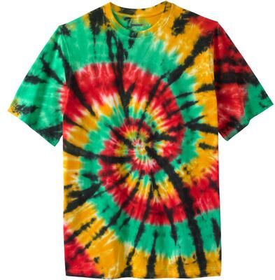 Men's Big & Tall Lightweight Tie-Dye Crewneck Tee by KingSize in Rasta Tie Dye (Size 7XL)