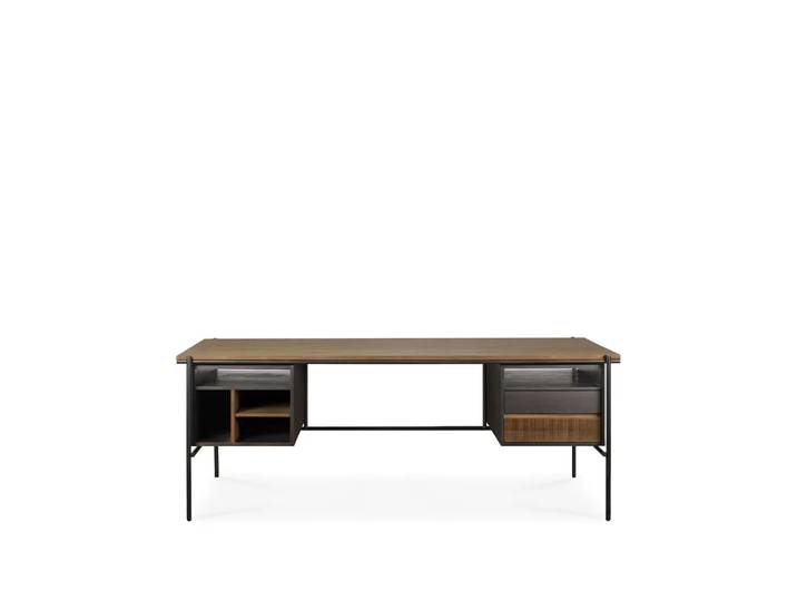 Ethnicraft Oscar Schreibtisch mit Schubladen Teak schwarzen Metallbeinen