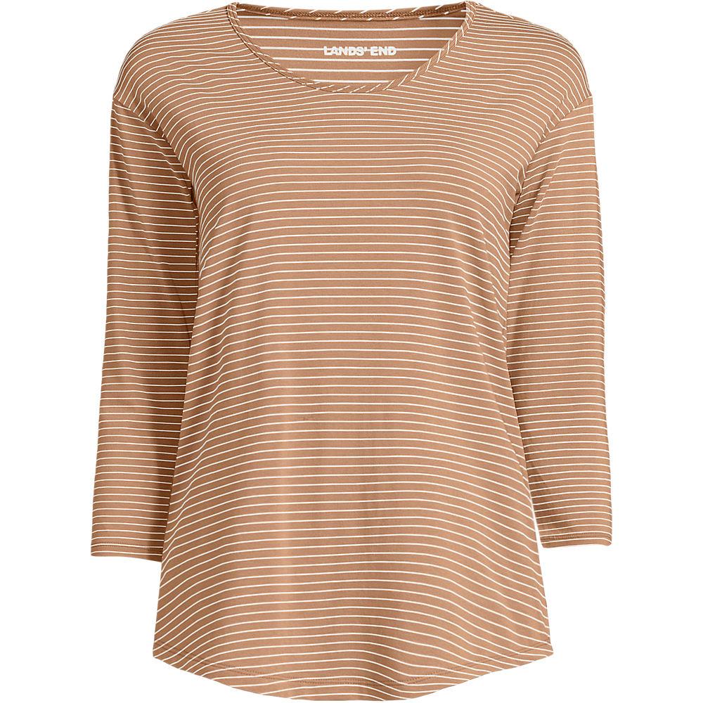Fließendes Shirt mit Ballettausschnitt in Petite-Größe für Damen, Damen, size: petite, Beige, Elasthan/Baumwoll-Mischung, by Lands' End