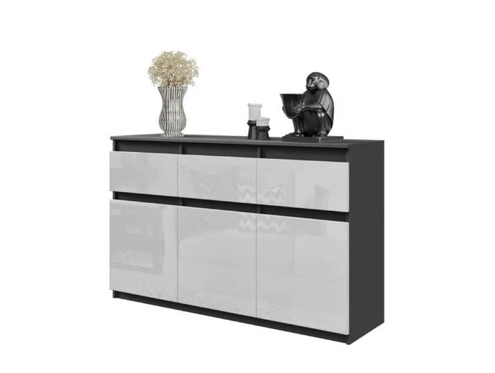 Commode NOAH - 3 tiroirs et 3 Portes - H75cm L120cm P35cm (Anthracite/Blanc Brillant)