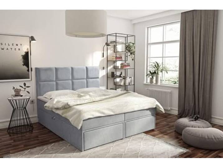 TRADA Boxspringbett 160x200 cm, Garda, Grau Bett mit Bettkasten und Taschenmatratze, Elegant Bett mit Topper und Schubladen