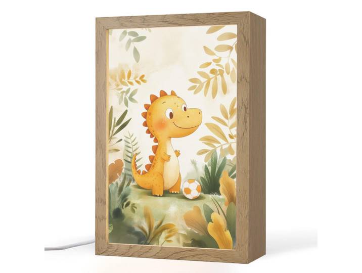 OnlyWow Nachttischlampe - Dino - Fußball - Orange - 20x30 cm, Beige, Holzwerkstoff, Rechteckig, LED integriert, 20x30x8 cm, Lampen & Leuchten, Innenbeleuchtung, Nachtlicht
