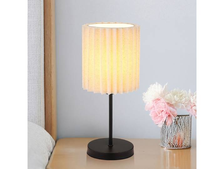 Lampe de table Ø 15cm Beige Tissé à plat LED E14