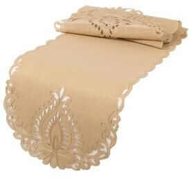 Xia Home Fashions Wilshire Embroidered Cutwork Table Runner, 16 by 36-Inch, Beige